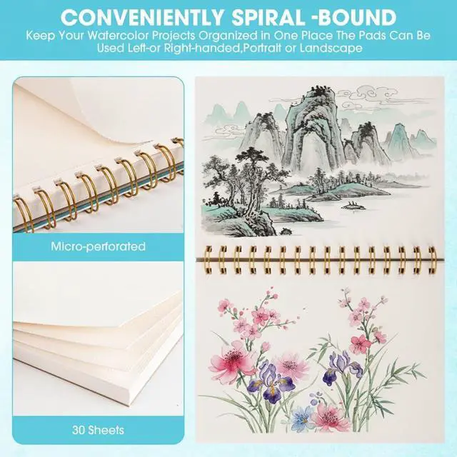 Alt view image 4 of 7 - Watercolor Paper Pad 4"×6", 30 Sheets 140lb/300g Cold Press Book | Small Watercolor Sketchbook Spiral Bound Art Journal for Drawing & Painting gifts for Artists