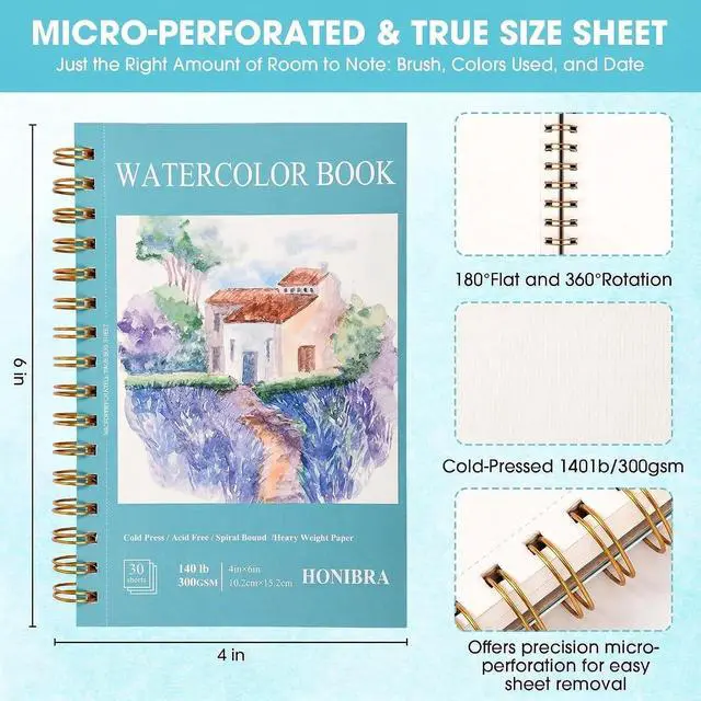 Alt view image 2 of 7 - Watercolor Paper Pad 4"×6", 30 Sheets 140lb/300g Cold Press Book | Small Watercolor Sketchbook Spiral Bound Art Journal for Drawing & Painting gifts for Artists
