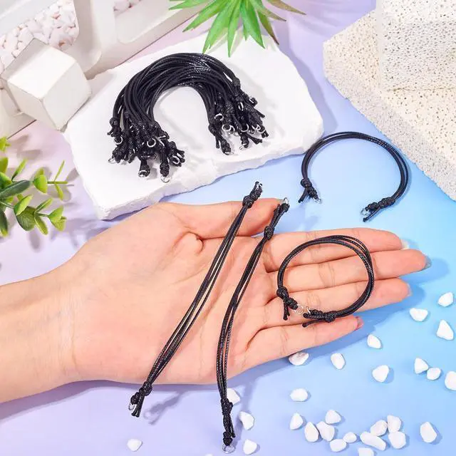 Alt view image 5 of 7 - Beadthoven 20Pcs Black Waxed Cord Bracelets Strings Waterproof Adjustable Polyester Cord Braided Knot Rope Friendship Bracelets with Metal Loops for Jewelry Making DIY Crafts Findings Halloween