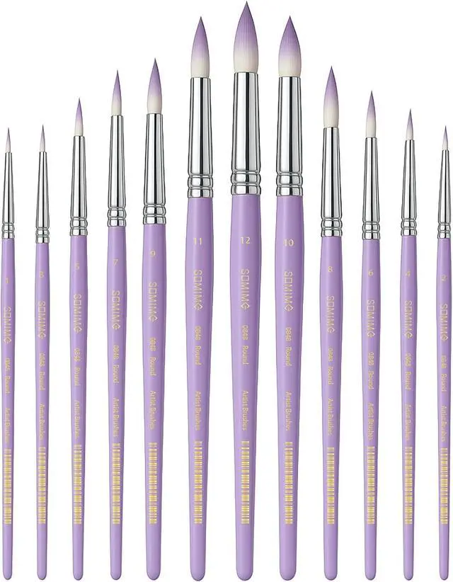 Main image of 12 Pcs Round Professional Artist Watercolor Paint Brush Set, Purple | Paint Brushes for Watercolor, Oil, Gouache and Acrylic Painting