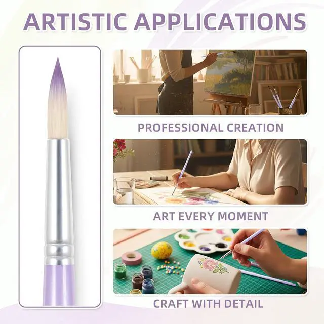 Alt view image 2 of 7 - 12 Pcs Round Professional Artist Watercolor Paint Brush Set, Purple | Paint Brushes for Watercolor, Oil, Gouache and Acrylic Painting
