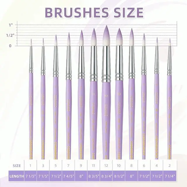 Alt view image 3 of 7 - 12 Pcs Round Professional Artist Watercolor Paint Brush Set, Purple | Paint Brushes for Watercolor, Oil, Gouache and Acrylic Painting