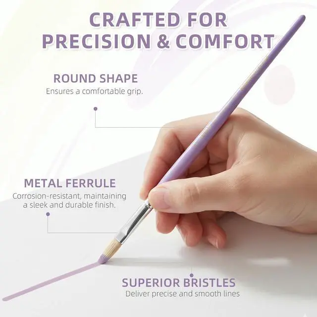Alt view image 4 of 7 - 12 Pcs Round Professional Artist Watercolor Paint Brush Set, Purple | Paint Brushes for Watercolor, Oil, Gouache and Acrylic Painting