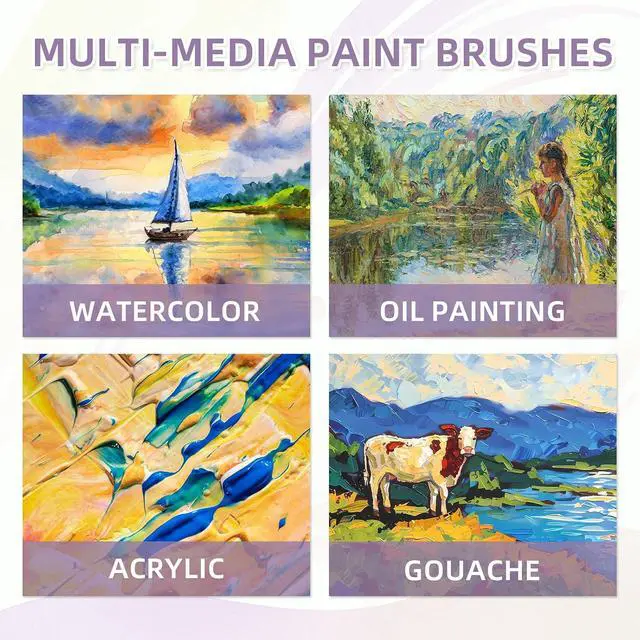 Alt view image 5 of 7 - 12 Pcs Round Professional Artist Watercolor Paint Brush Set, Purple | Paint Brushes for Watercolor, Oil, Gouache and Acrylic Painting