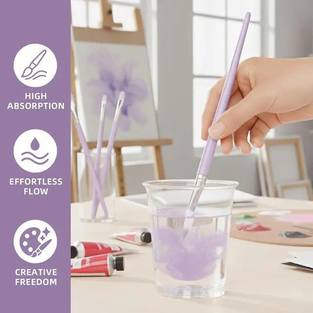 Alt view image 6 of 7 - 12 Pcs Round Professional Artist Watercolor Paint Brush Set, Purple | Paint Brushes for Watercolor, Oil, Gouache and Acrylic Painting