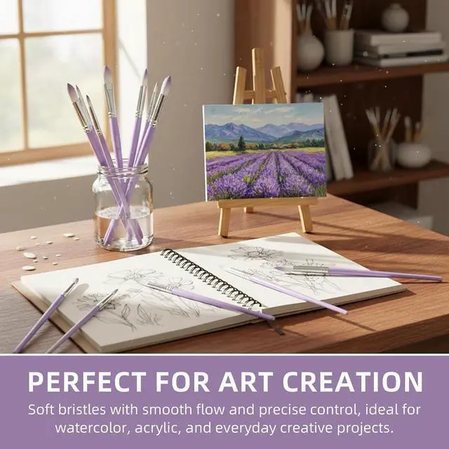 Alt view image 7 of 7 - 12 Pcs Round Professional Artist Watercolor Paint Brush Set, Purple | Paint Brushes for Watercolor, Oil, Gouache and Acrylic Painting