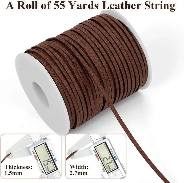 Alt view image 4 of 7 - Flat Leather String Cord, Suede Ribbon for Jewelry Making, Leather Twine for Crafts, Thin Leather Shoe Laces for Boots, Faux Leather Strips for Bracelets, Necklaces (Dark Brown)