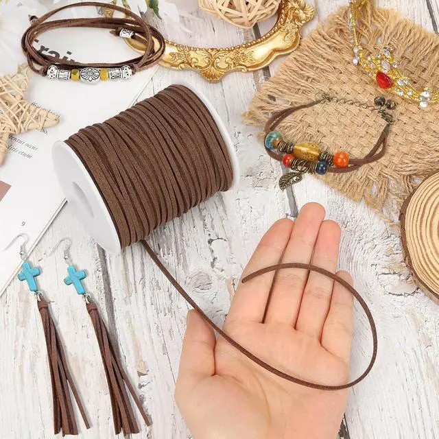 Alt view image 7 of 7 - Flat Leather String Cord, Suede Ribbon for Jewelry Making, Leather Twine for Crafts, Thin Leather Shoe Laces for Boots, Faux Leather Strips for Bracelets, Necklaces (Dark Brown)