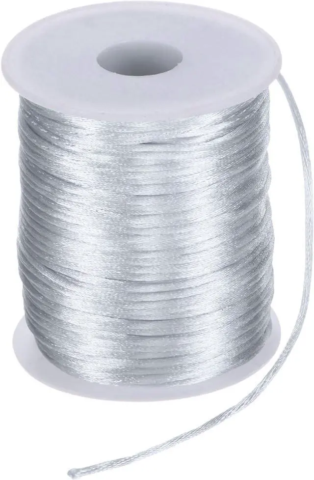 Main image of Satin Nylon Cord String 2mm 330 Feet Silky Smooth Bracelets String for Macrame Kumihimo Chinese Knot Necklaces Beading Jewelry Making, Silver Tone