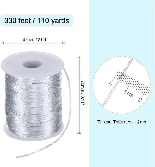 Alt view image 2 of 5 - Satin Nylon Cord String 2mm 330 Feet Silky Smooth Bracelets String for Macrame Kumihimo Chinese Knot Necklaces Beading Jewelry Making, Silver Tone