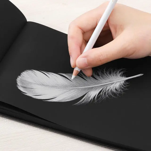 Alt view image 6 of 7 - Black Paper Sketchbook Pad 5.8 × 8.3 in, 50 Sheets, 160gsm, Spiral Bound | Acid-Free Black Paper, Heavyweight 98Lb Sheets, Top Spiral Tear-Off Design, Lay-Flat Sketch Pad for Pencils And Chalk
