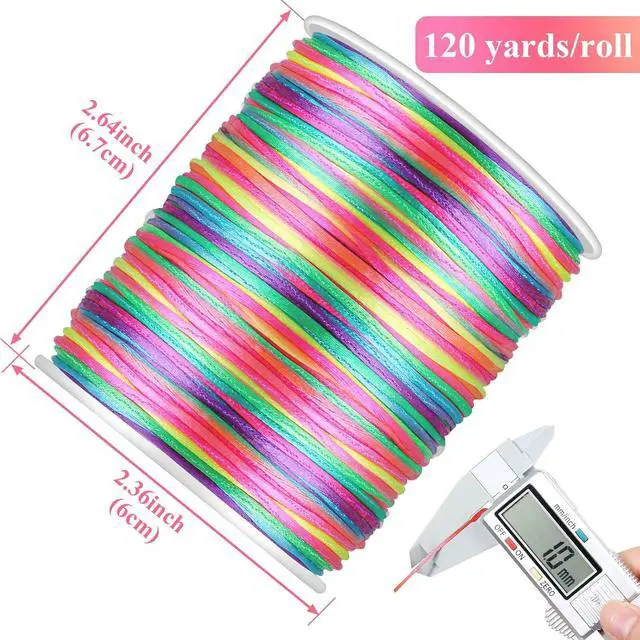 Alt view image 2 of 7 - Anezus Rainbow Color Nylon Cord, Nylon Craft String, Silky Satin Rattail Cord Beading String for Braided Bracelets, Pendants Necklace, Macrame Keychains, Lanyards, Drawstring Bags, DIY Crafts, Sewing
