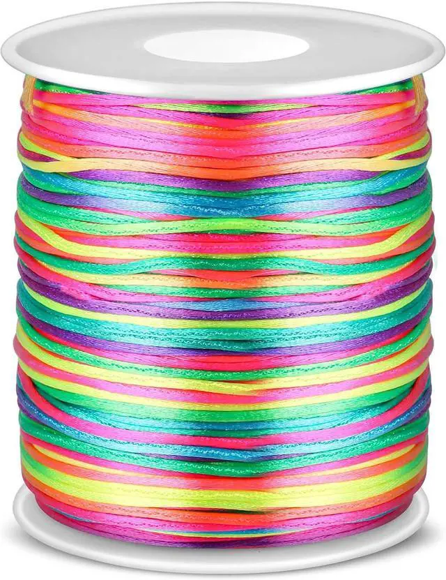 Main image of Anezus Rainbow Color Nylon Cord, Nylon Craft String, Silky Satin Rattail Cord Beading String for Braided Bracelets, Pendants Necklace, Macrame Keychains, Lanyards, Drawstring Bags, DIY Crafts, Sewing