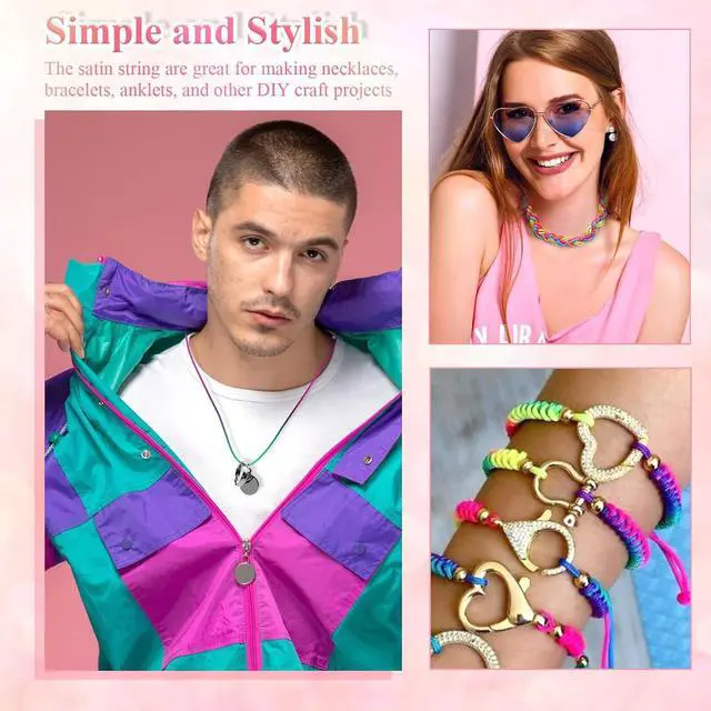 Alt view image 4 of 7 - Anezus Rainbow Color Nylon Cord, Nylon Craft String, Silky Satin Rattail Cord Beading String for Braided Bracelets, Pendants Necklace, Macrame Keychains, Lanyards, Drawstring Bags, DIY Crafts, Sewing