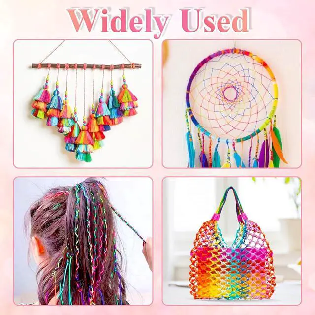 Alt view image 5 of 7 - Anezus Rainbow Color Nylon Cord, Nylon Craft String, Silky Satin Rattail Cord Beading String for Braided Bracelets, Pendants Necklace, Macrame Keychains, Lanyards, Drawstring Bags, DIY Crafts, Sewing