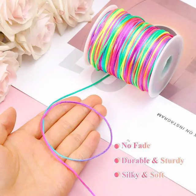 Alt view image 6 of 7 - Anezus Rainbow Color Nylon Cord, Nylon Craft String, Silky Satin Rattail Cord Beading String for Braided Bracelets, Pendants Necklace, Macrame Keychains, Lanyards, Drawstring Bags, DIY Crafts, Sewing