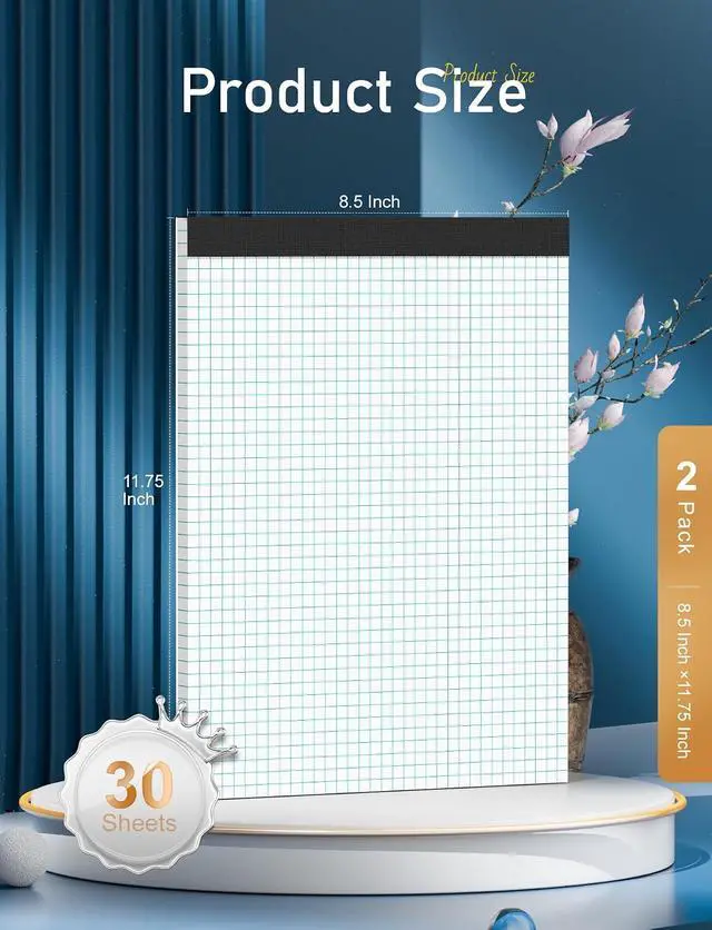 Alt view image 2 of 7 - 2 Pack Graph Paper Pad 8.5 x 11, 4x4 Graph Ruled Grid Paper Pad 8-1/2 x 11 | Blueprint Quadrille Pad, Easy Tears Off, Grid Pad Notebook 8.5 x 11, White 70 GSM Graft Paper, 30 Sheets/Pad