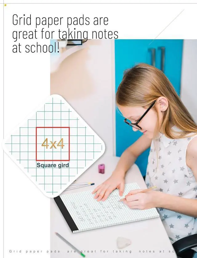 Alt view image 4 of 7 - 2 Pack Graph Paper Pad 8.5 x 11, 4x4 Graph Ruled Grid Paper Pad 8-1/2 x 11 | Blueprint Quadrille Pad, Easy Tears Off, Grid Pad Notebook 8.5 x 11, White 70 GSM Graft Paper, 30 Sheets/Pad