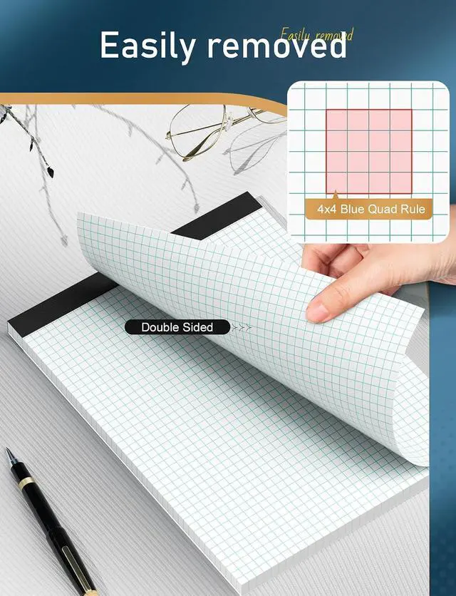 Alt view image 6 of 7 - 2 Pack Graph Paper Pad 8.5 x 11, 4x4 Graph Ruled Grid Paper Pad 8-1/2 x 11 | Blueprint Quadrille Pad, Easy Tears Off, Grid Pad Notebook 8.5 x 11, White 70 GSM Graft Paper, 30 Sheets/Pad