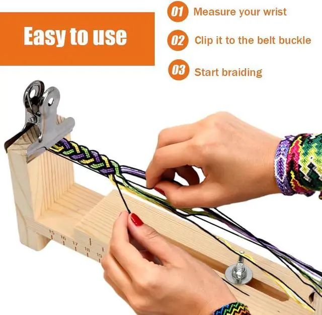 Alt view image 4 of 7 - Paracord Jig Bracelet Maker, Adjustable Wooden Braiding Tool with Clips | DIY Weaving Kit with 4 Metal Clips for Bracelets, Belts, Keychains and Lanyards, Suitable for Beginners