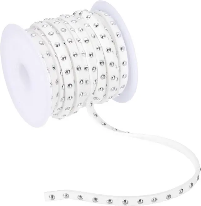 Main image of 32.8ft Studded Faux Suede Cord Rope for Jewelry Making, 5mm Micro Fibre Flat Leather Lace Beading String Ribbon with Rivets, White Silver