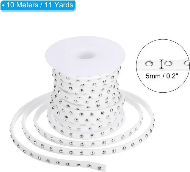 Alt view image 2 of 6 - 32.8ft Studded Faux Suede Cord Rope for Jewelry Making, 5mm Micro Fibre Flat Leather Lace Beading String Ribbon with Rivets, White Silver