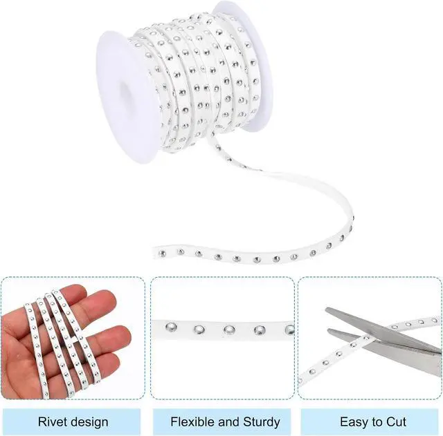 Alt view image 3 of 6 - 32.8ft Studded Faux Suede Cord Rope for Jewelry Making, 5mm Micro Fibre Flat Leather Lace Beading String Ribbon with Rivets, White Silver