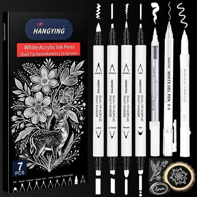 Main image of White Pens Set, Gel Ink Pens, Dual-Tip Acrylic Paint Markers,7PCS | White Acrylic Paint Markers, 0.7mm Fine, 0.5mm Gel Ink Pen, Dual-Tip Acrylic Paint Pen, Black Paper Drawing, Card Making