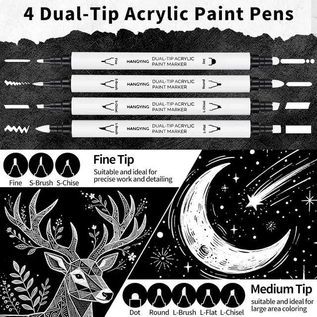 Alt view image 3 of 7 - White Pens Set, Gel Ink Pens, Dual-Tip Acrylic Paint Markers,7PCS | White Acrylic Paint Markers, 0.7mm Fine, 0.5mm Gel Ink Pen, Dual-Tip Acrylic Paint Pen, Black Paper Drawing, Card Making