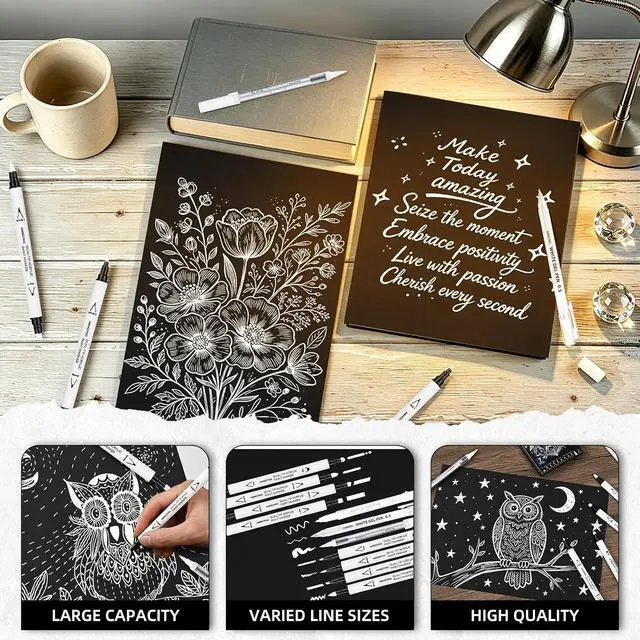 Alt view image 5 of 7 - White Pens Set, Gel Ink Pens, Dual-Tip Acrylic Paint Markers,7PCS | White Acrylic Paint Markers, 0.7mm Fine, 0.5mm Gel Ink Pen, Dual-Tip Acrylic Paint Pen, Black Paper Drawing, Card Making