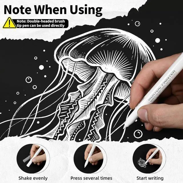 Alt view image 6 of 7 - White Pens Set, Gel Ink Pens, Dual-Tip Acrylic Paint Markers,7PCS | White Acrylic Paint Markers, 0.7mm Fine, 0.5mm Gel Ink Pen, Dual-Tip Acrylic Paint Pen, Black Paper Drawing, Card Making