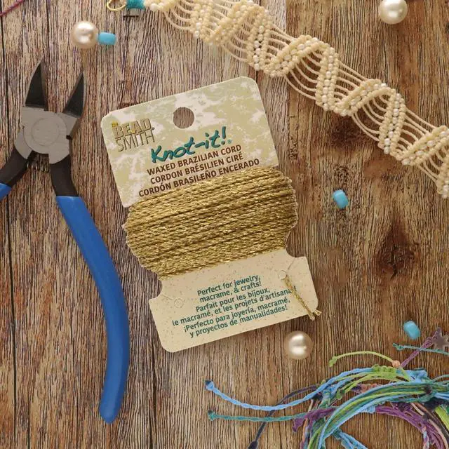 Alt view image 2 of 7 - Waxed Brazilian Cord Metallic Gold, 0.7 mm Diameter, Light Wax, 15 Yards (13.7 m)