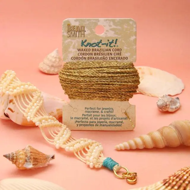 Alt view image 6 of 7 - Waxed Brazilian Cord Metallic Gold, 0.7 mm Diameter, Light Wax, 15 Yards (13.7 m)