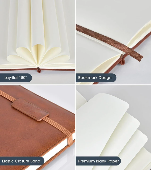 Alt view image 4 of 7 - A5 Hardcover Blank Journal Notebook, Leather Sketchbook for Drawing | 140 Unlined Pages Vintage Notebook, 5.7"×8.3" Travel Diary for Work, School, Art Journal, Daily Writing for Women & Men