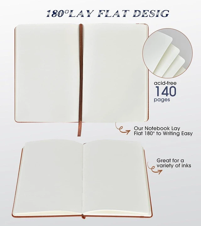 Alt view image 5 of 7 - A5 Hardcover Blank Journal Notebook, Leather Sketchbook for Drawing | 140 Unlined Pages Vintage Notebook, 5.7"×8.3" Travel Diary for Work, School, Art Journal, Daily Writing for Women & Men