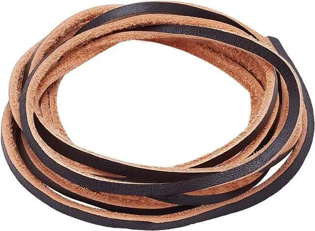Main image of 6.5ft Flat Genuine Leather Cord 3mm(1/8") Leather Braiding String Brown Strips Cord for Jewelry Making Shoe Lace Braided Bracelets Necklaces Handbags