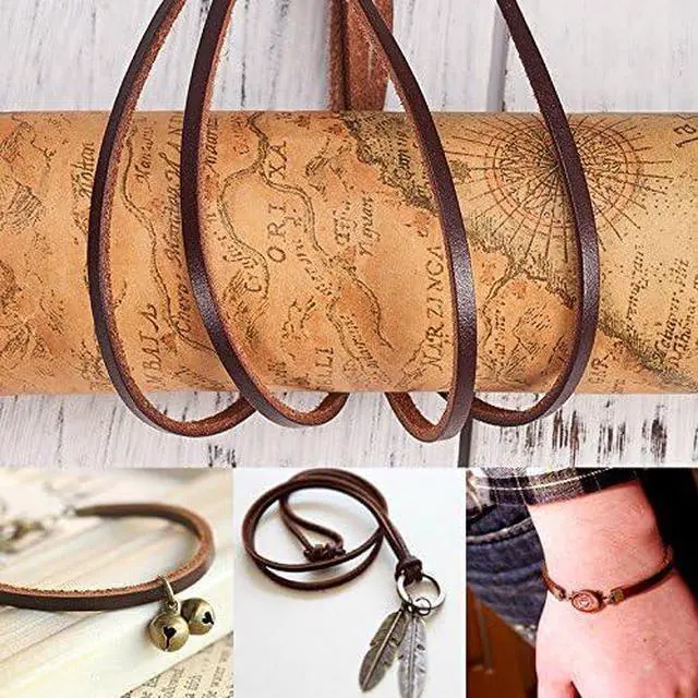 Alt view image 3 of 7 - 6.5ft Flat Genuine Leather Cord 3mm(1/8") Leather Braiding String Brown Strips Cord for Jewelry Making Shoe Lace Braided Bracelets Necklaces Handbags