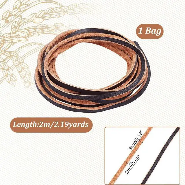 Alt view image 2 of 7 - 6.5ft Flat Genuine Leather Cord 3mm(1/8") Leather Braiding String Brown Strips Cord for Jewelry Making Shoe Lace Braided Bracelets Necklaces Handbags