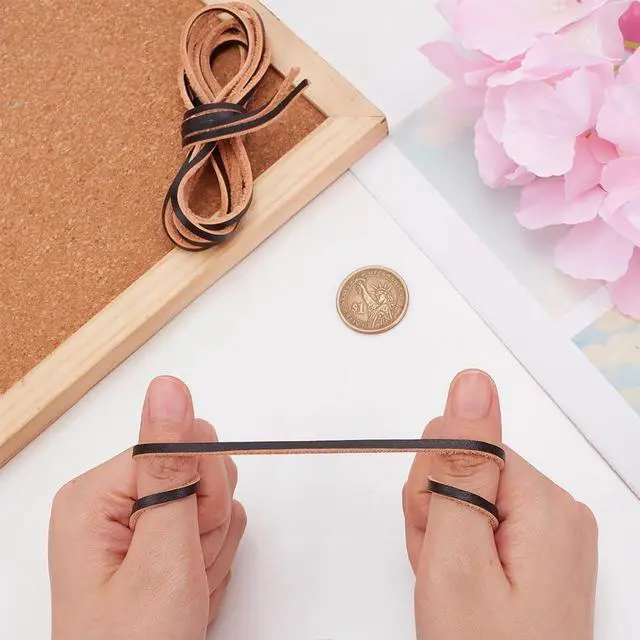 Alt view image 4 of 7 - 6.5ft Flat Genuine Leather Cord 3mm(1/8") Leather Braiding String Brown Strips Cord for Jewelry Making Shoe Lace Braided Bracelets Necklaces Handbags