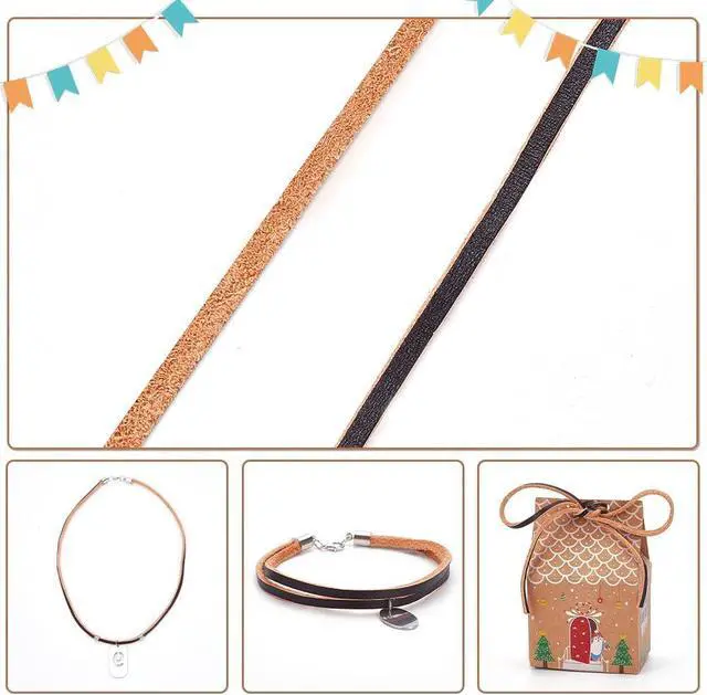 Alt view image 7 of 7 - 6.5ft Flat Genuine Leather Cord 3mm(1/8") Leather Braiding String Brown Strips Cord for Jewelry Making Shoe Lace Braided Bracelets Necklaces Handbags