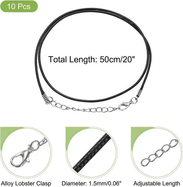 Alt view image 2 of 6 - 10pcs 20 Inch Waxed Necklace Cord, Bulk Necklace String with Clasp 1.5mm Waxed Leather Cord Rope for Jewelry Making DIY Bracelet Pendant,Black