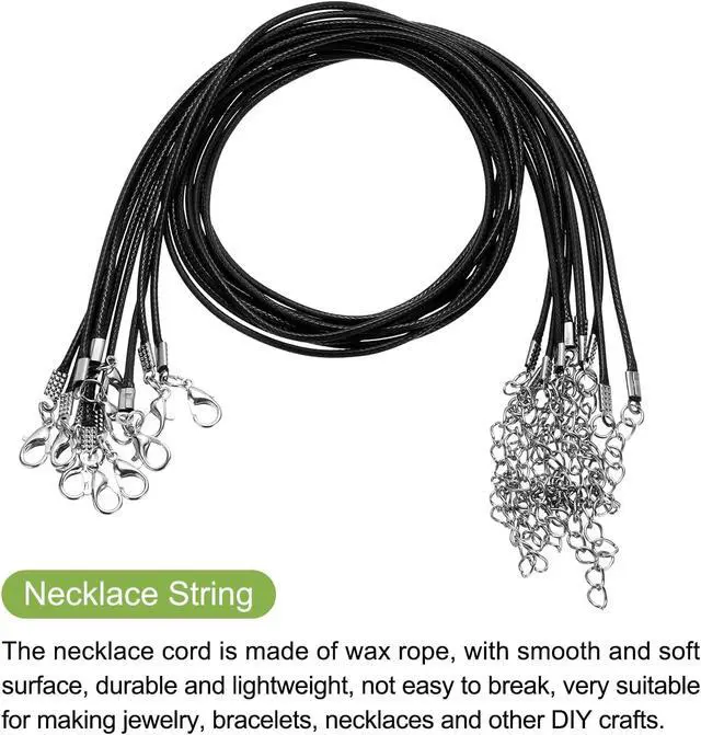 Alt view image 3 of 6 - 10pcs 20 Inch Waxed Necklace Cord, Bulk Necklace String with Clasp 1.5mm Waxed Leather Cord Rope for Jewelry Making DIY Bracelet Pendant,Black