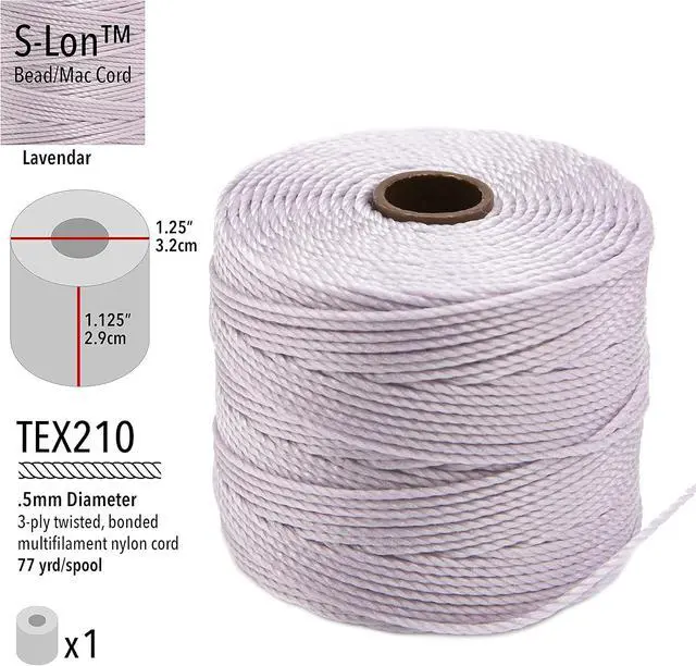 Alt view image 3 of 6 - S-Lon Bead Cord .5 mm Twisted Nylon Cord for Stringing, Lavender Color, TEX210, 77 Yard Spool
