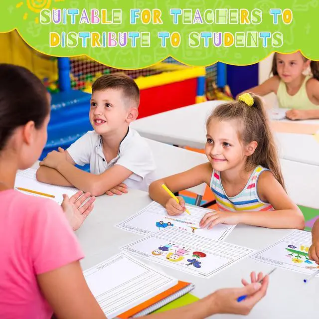 Alt view image 4 of 6 - 50 Sheets Story Writing Paper Bulk Handwriting Practice Paper for Kids Diary with Picture Story Space and Dotted Lines 11x8.5 Primary Composition Notebooks for Kindergarten Toddlers