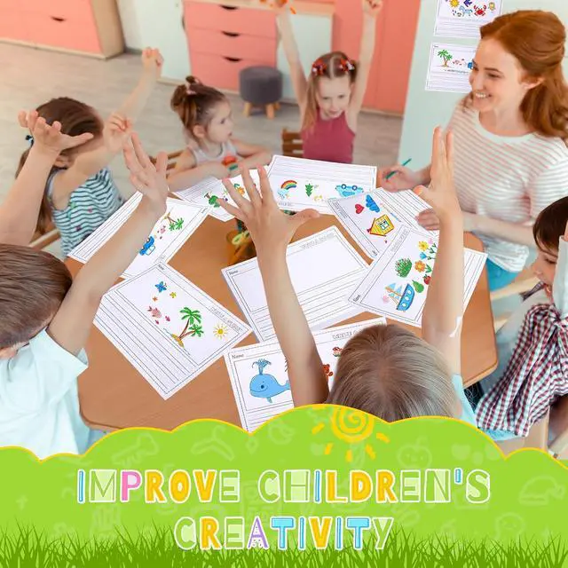 Alt view image 5 of 6 - 50 Sheets Story Writing Paper Bulk Handwriting Practice Paper for Kids Diary with Picture Story Space and Dotted Lines 11x8.5 Primary Composition Notebooks for Kindergarten Toddlers