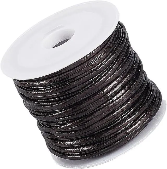 Main image of 10.94 Yard 2MM Fold Over PU Leather Cord Flat Dark Brown Double Sided Leather Strip Thin Strap Cording Lace Rope Braiding Strip Thread for Jewelry Making Crafts Bracelet DIY Projects