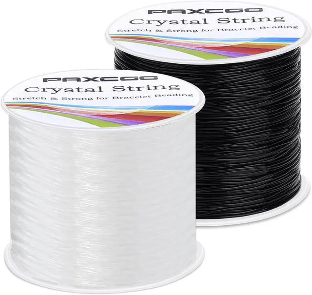 Main image of Bracelet String, Paxcoo 2 Rolls Elastic Stretchy Bead String Cord for Clay Beads Kandi Pony Beads Bracelets Jewelry Making (0.5 MM, Crystal & Black)