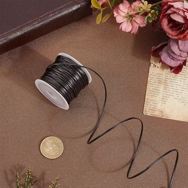 Alt view image 3 of 7 - 10.94 Yard 2MM Fold Over PU Leather Cord Flat Dark Brown Double Sided Leather Strip Thin Strap Cording Lace Rope Braiding Strip Thread for Jewelry Making Crafts Bracelet DIY Projects