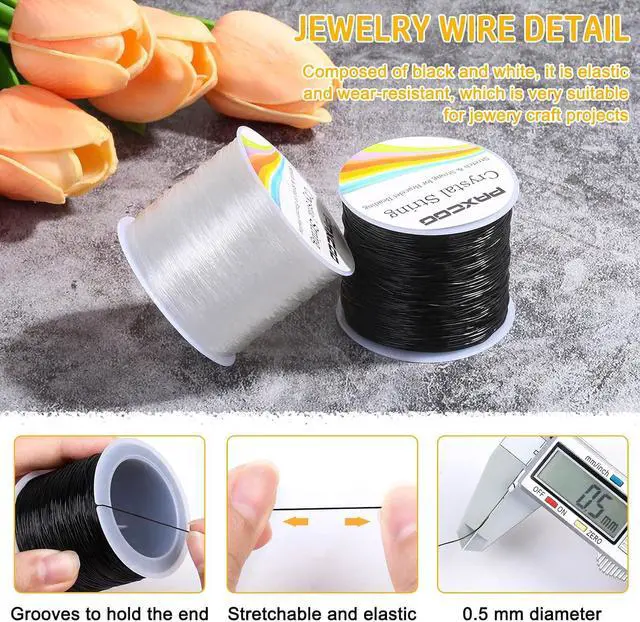 Alt view image 2 of 7 - Bracelet String, Paxcoo 2 Rolls Elastic Stretchy Bead String Cord for Clay Beads Kandi Pony Beads Bracelets Jewelry Making (0.5 MM, Crystal & Black)