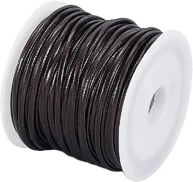 Alt view image 6 of 7 - 10.94 Yard 2MM Fold Over PU Leather Cord Flat Dark Brown Double Sided Leather Strip Thin Strap Cording Lace Rope Braiding Strip Thread for Jewelry Making Crafts Bracelet DIY Projects